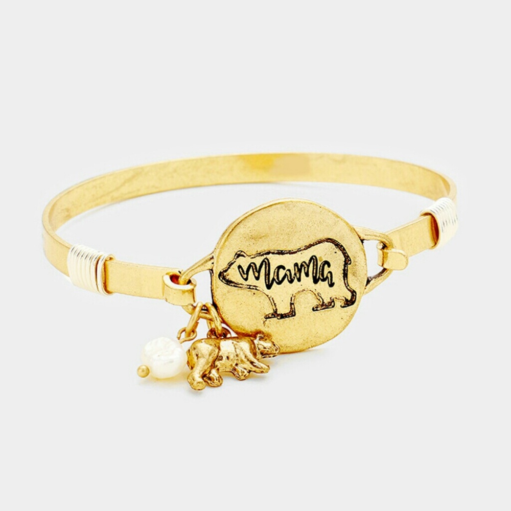 Mama Bear pearl charms Metal Disc Hook bracelet